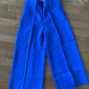 Mango Wide Leg Pants in Vibrant Blue Linen